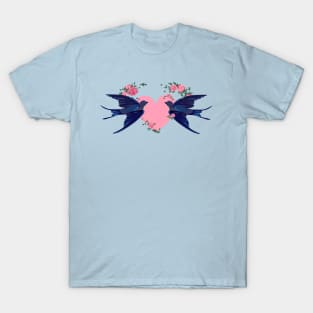 Swallow Flying Heart Birds T-Shirt